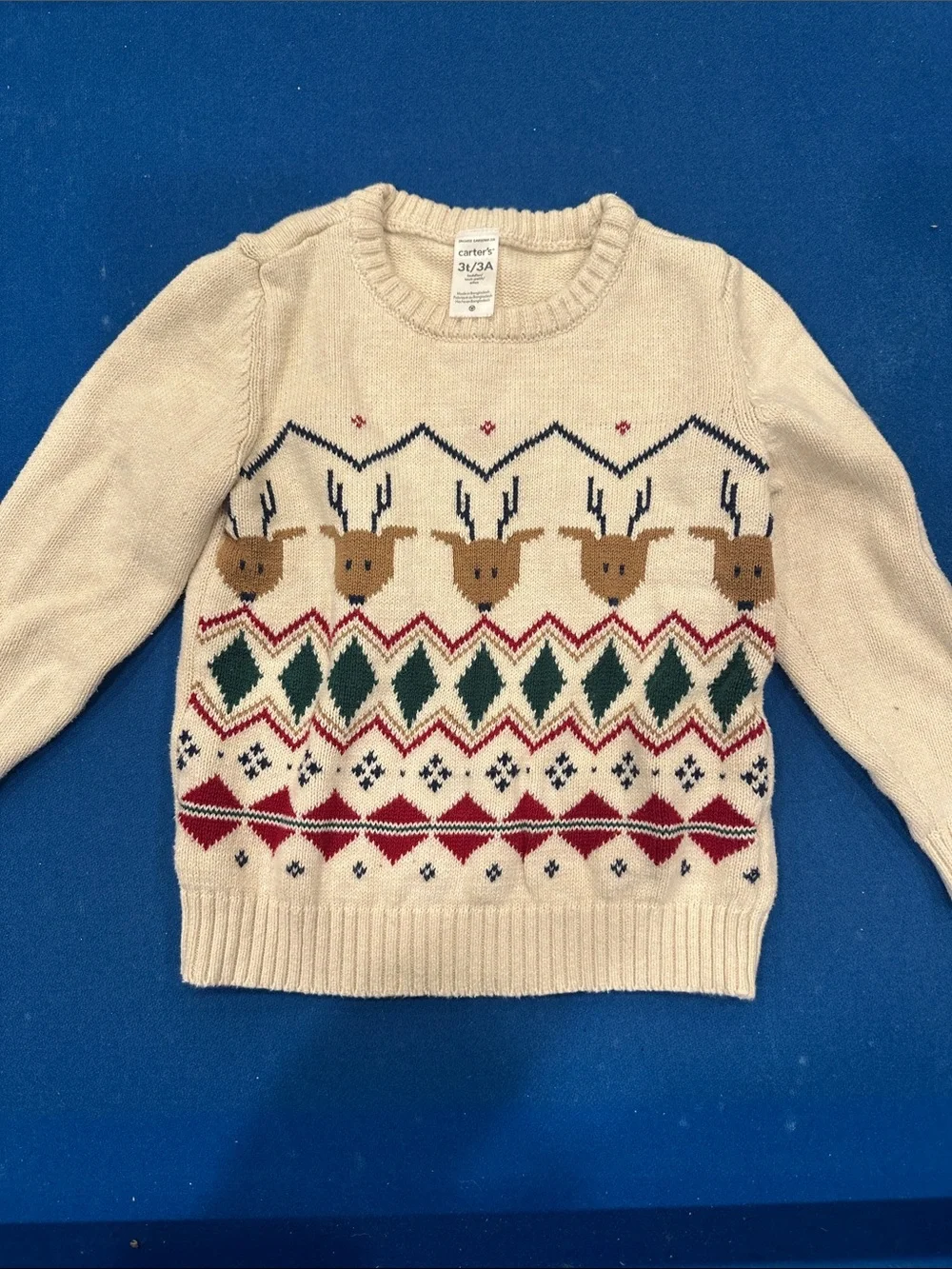Carter's Cream Knit Sweater with Reindeer and Fair Isle Accents